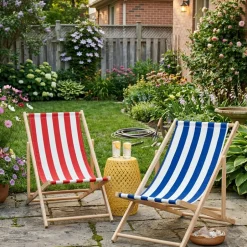 Foldable Patio Sling Lounge Chair with Stripes