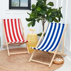 Foldable Patio Sling Lounge Chair with Stripes
