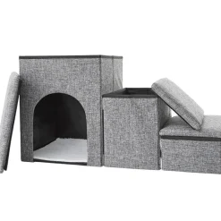 Foldable Pet Stairs With Storage Boxes and Cozy Pet Nook Portable