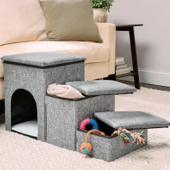 Foldable Pet Stairs With Storage Boxes and Cozy Pet Nook Portable
