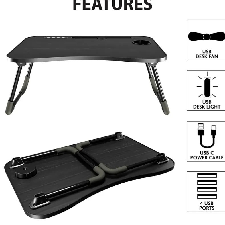 Folding Lap Desk With 4 USB-A Ports And Fan