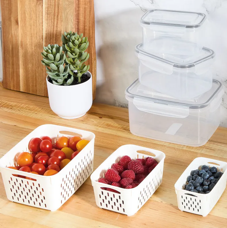 Food Storage Fridge Containers with Colanders Set of 3