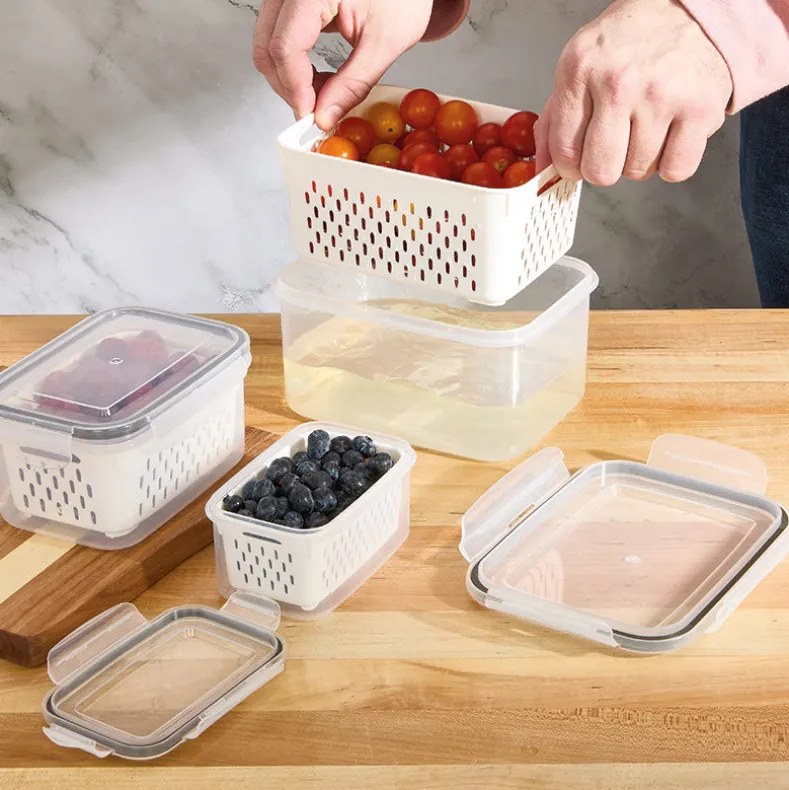 Food Storage Fridge Containers with Colanders Set of 3