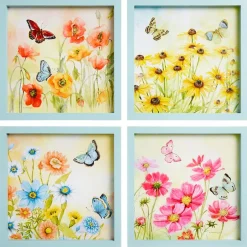 Framed Wall Art - Hummingbird, Butterfly, or Seashell Theme - 4 Pc