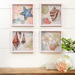 Framed Wall Art - Hummingbird, Butterfly, or Seashell Theme - 4 Pc