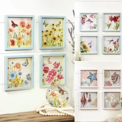 Framed Wall Art - Hummingbird, Butterfly, or Seashell Theme - 4 Pc
