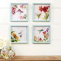 Framed Wall Art - Hummingbird, Butterfly, or Seashell Theme - 4 Pc