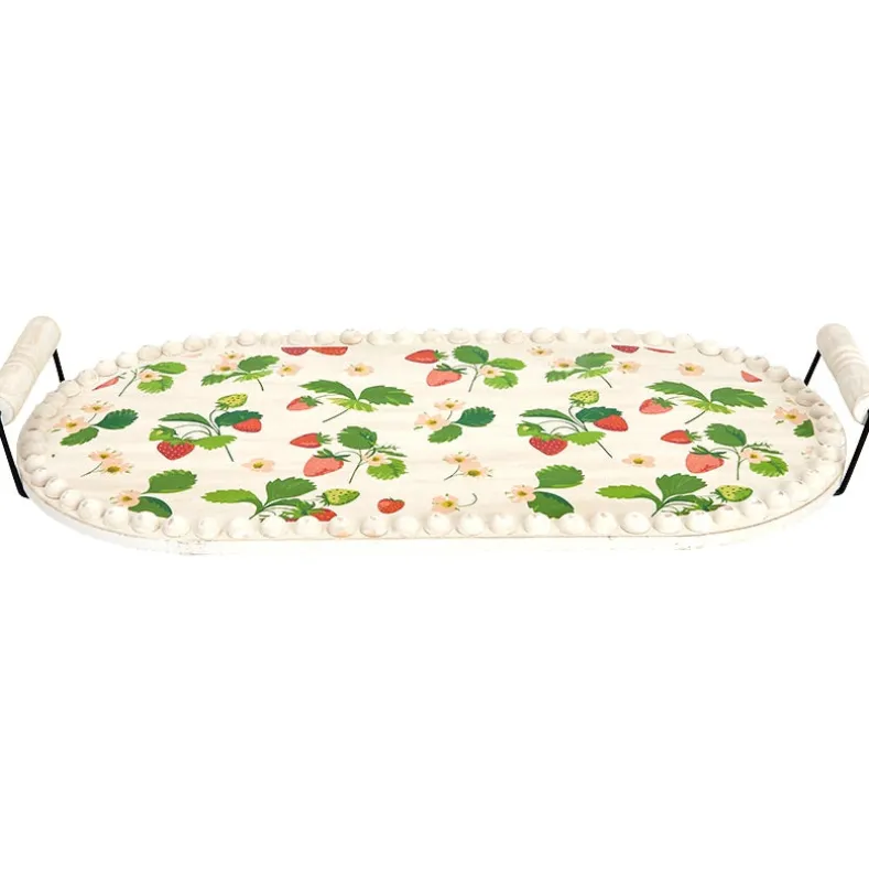 Fresh off the Vine Strawberry Pattern Plates or Beaded Wooden Serving Tray