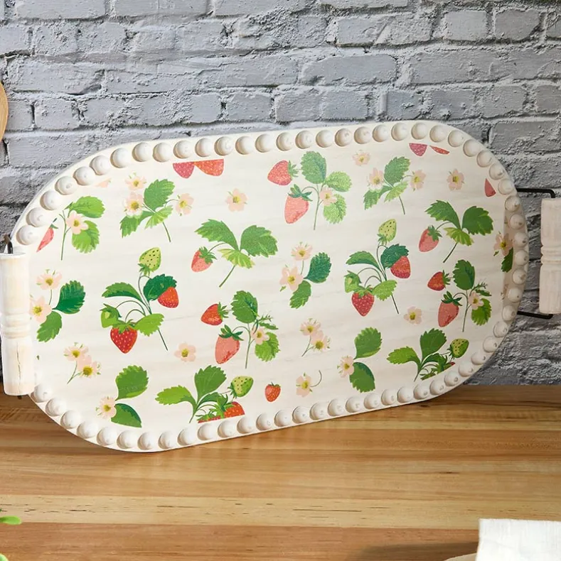 Fresh off the Vine Strawberry Pattern Plates or Beaded Wooden Serving Tray