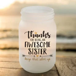 Frosted Mason Jar Votive Holder Awesome Sister