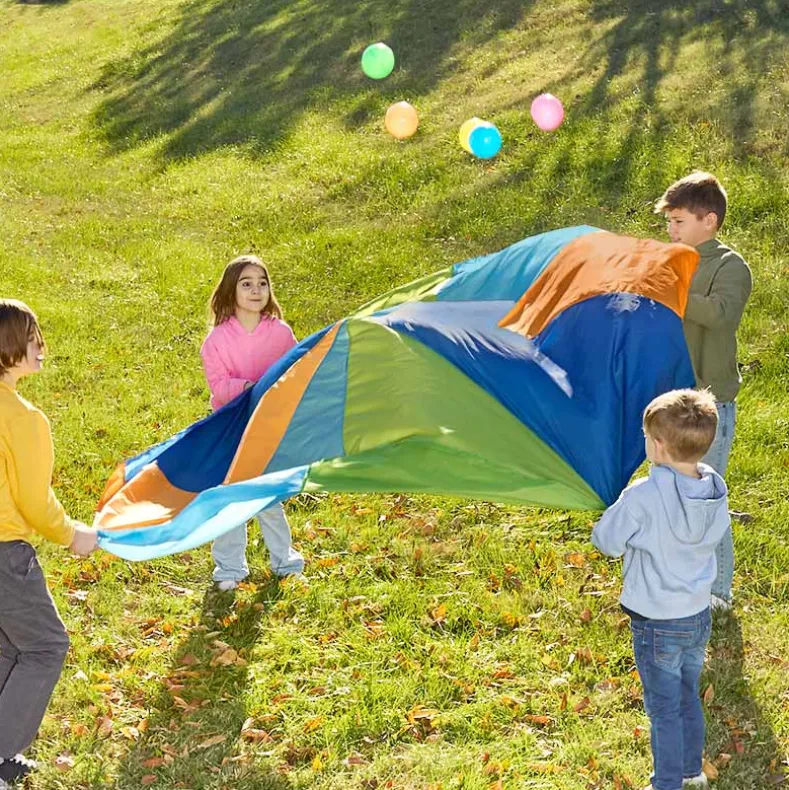 Giant Rainbow Parachute for Kids - Durable Nylon with Handles and Balls