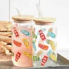 Glass Tumbler with Bamboo Lid and Straw - Set of 2 - 16oz