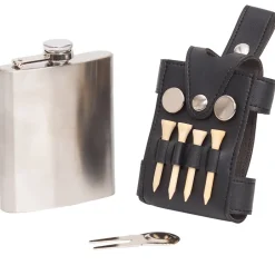 Golfer's Flask - Leather Case, Tees and Divot Tool Included