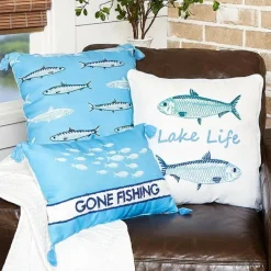 Gone to the Lake Embroidered Decorative Pillow