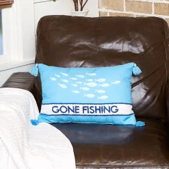 Gone to the Lake Embroidered Decorative Pillow