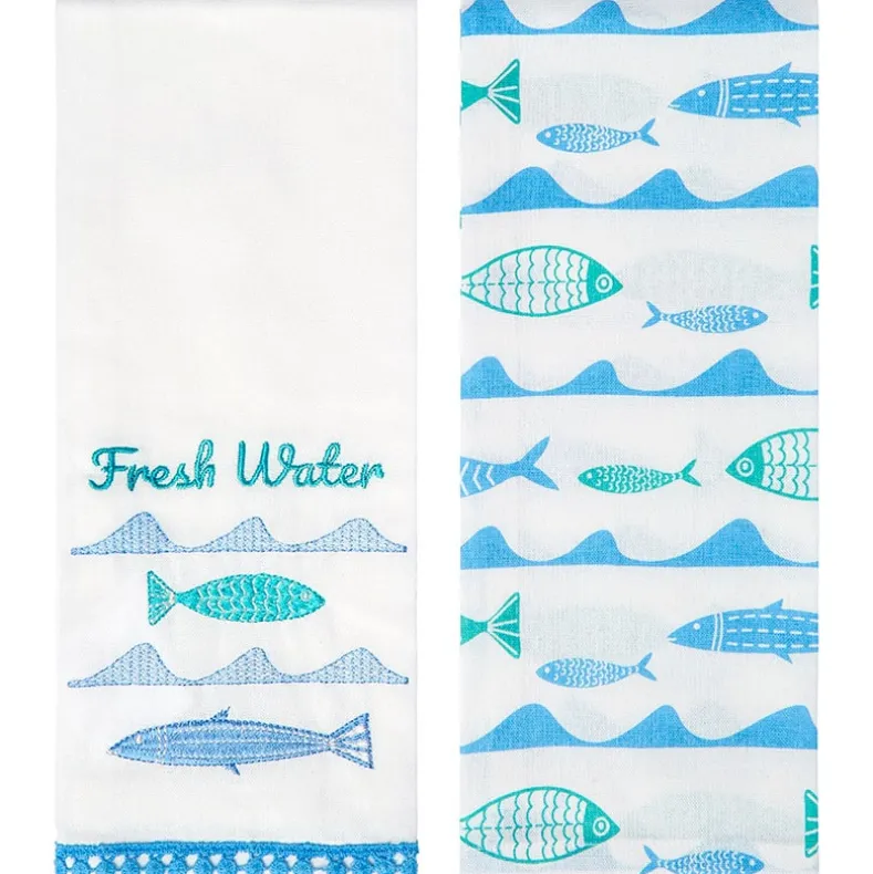 Gone to the Lake Embroidered Kitchen Towels, Set of 2