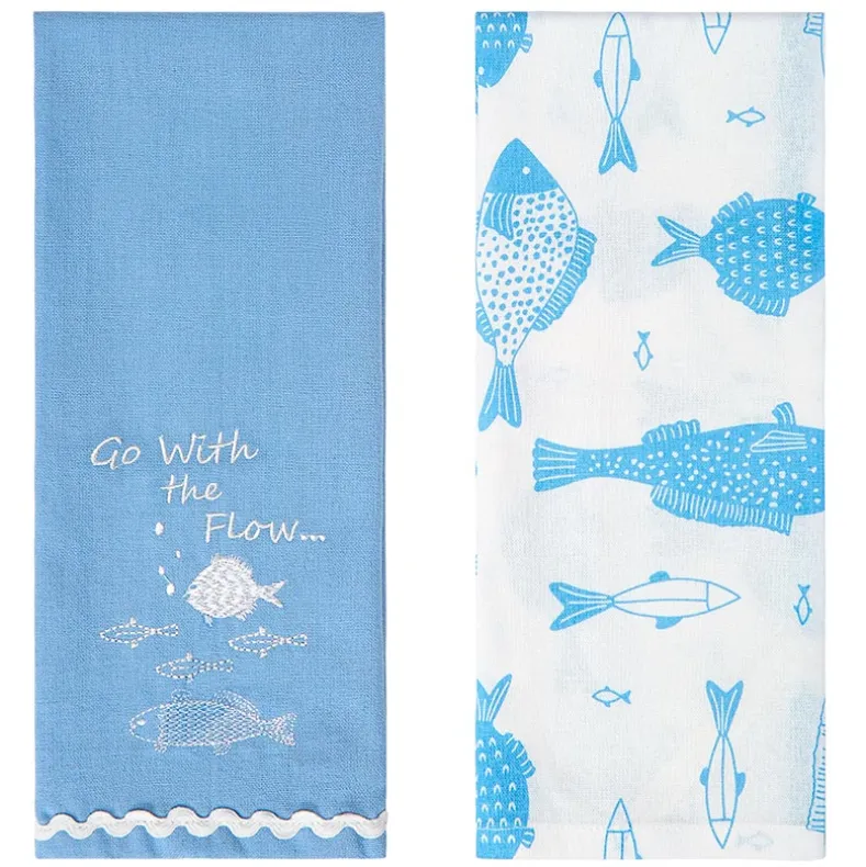 Gone to the Lake Embroidered Kitchen Towels, Set of 2
