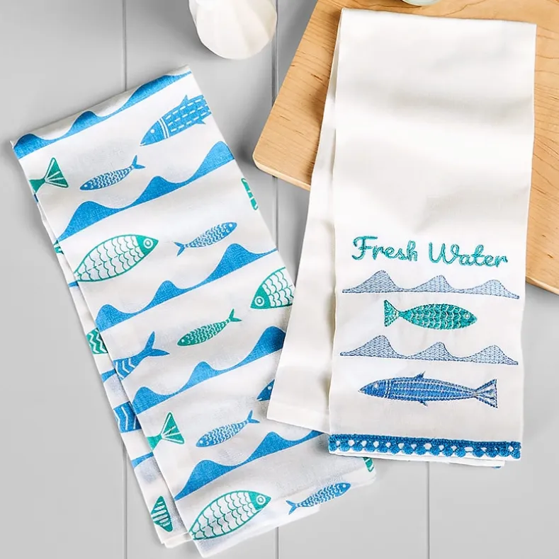 Gone to the Lake Embroidered Kitchen Towels, Set of 2