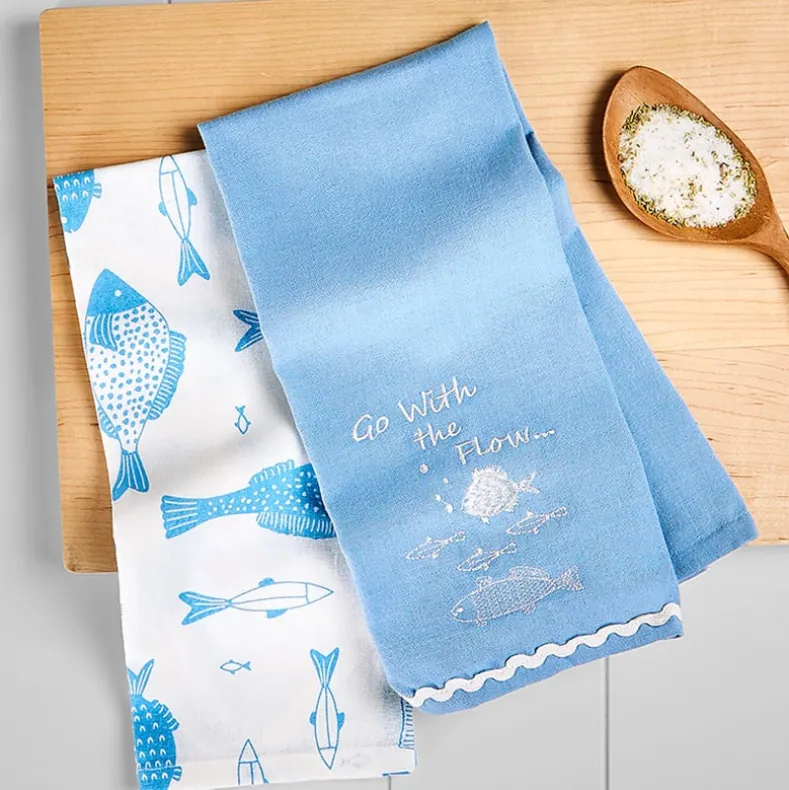 Gone to the Lake Embroidered Kitchen Towels, Set of 2