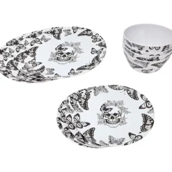 Gothic Elegance Halloween Butterfly and Skull Dinnerware Set