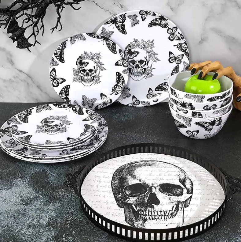 Gothic Elegance Halloween Skull Serving Tray