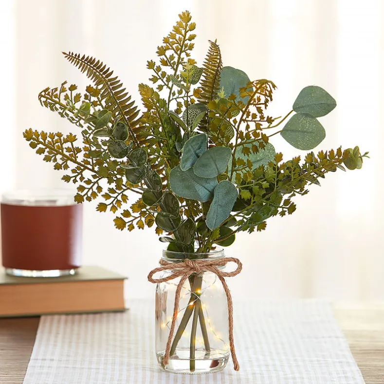 Greenery Mix Floral Vase Bouquet With Fairy Lights