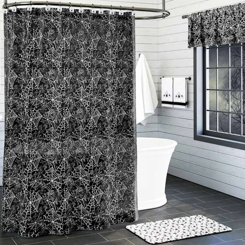 Halloween Bathroom Spider Themed Memory Foam Rug or Shower Curtain
