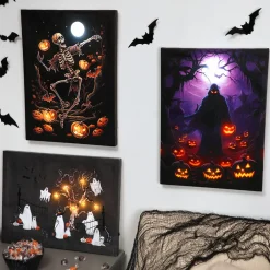 Halloween Canvas Wall Art Lighted Decor In Ghost Skeleton Or Reaper