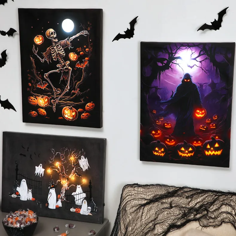 Halloween Canvas Wall Art Lighted Decor In Ghost Skeleton Or Reaper