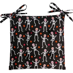 Halloween Dancing Skeleton 16" x 16" Chair Pad with Ties