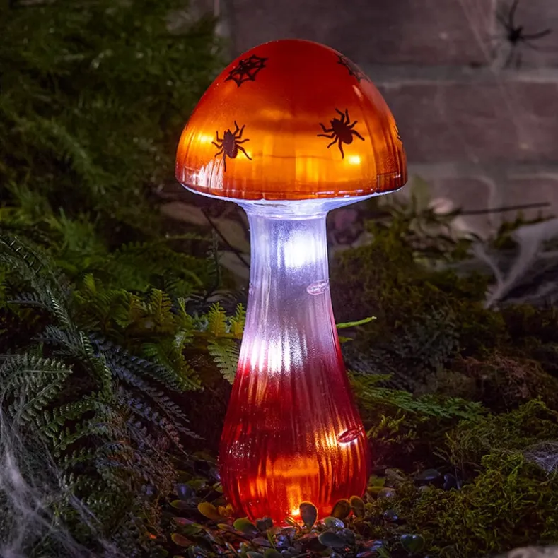 Halloween Mushroom Solar Stake Themed In Orange Purple And Green