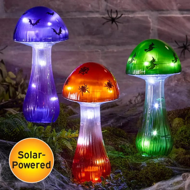 Halloween Mushroom Solar Stake Themed In Orange Purple And Green
