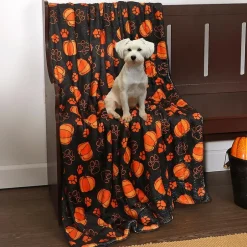 Halloween Pet Blanket Lightweight Cozy Festive Pumpkins And Paw Print