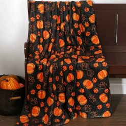 Halloween Pet Blanket Lightweight Cozy Festive Pumpkins And Paw Print