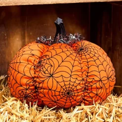 Halloween Plush Webbed Pumpkin Decor - Orange or Purple