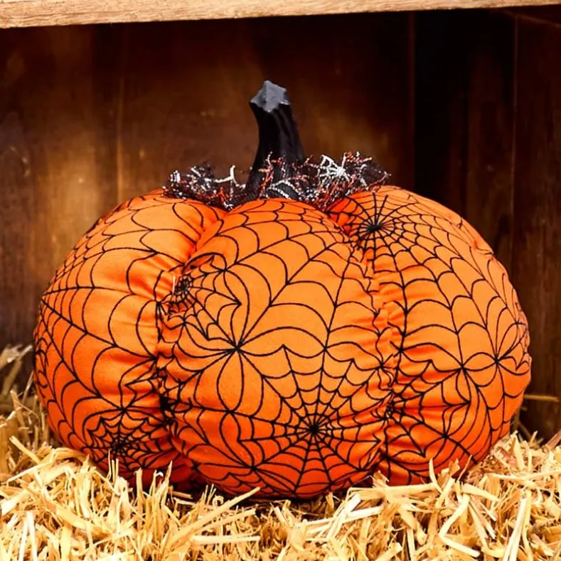 Halloween Plush Webbed Pumpkin Decor - Orange or Purple