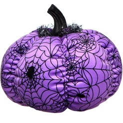 Halloween Plush Webbed Pumpkin Decor - Orange or Purple