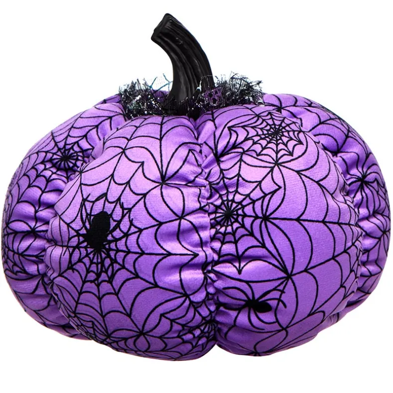 Halloween Plush Webbed Pumpkin Decor - Orange or Purple
