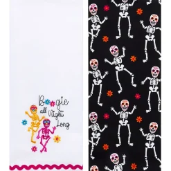 Halloween Skeletons Embroidered Kitchen Towels, Set of 2