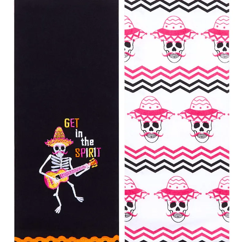 Halloween Skeletons Embroidered Kitchen Towels, Set of 2