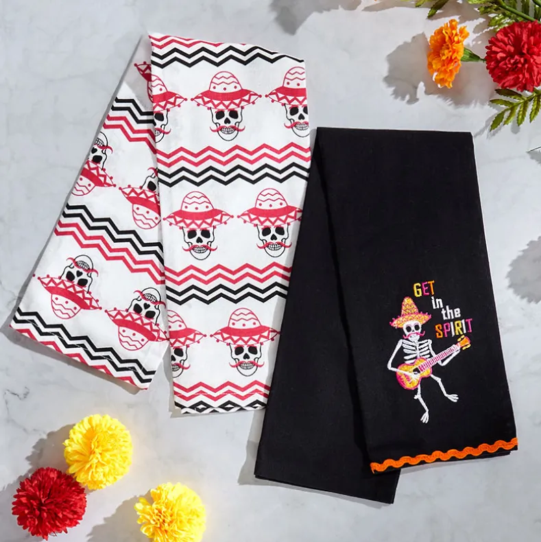 Halloween Skeletons Embroidered Kitchen Towels, Set of 2