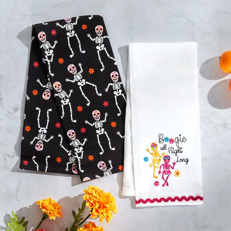 Halloween Skeletons Embroidered Kitchen Towels, Set of 2