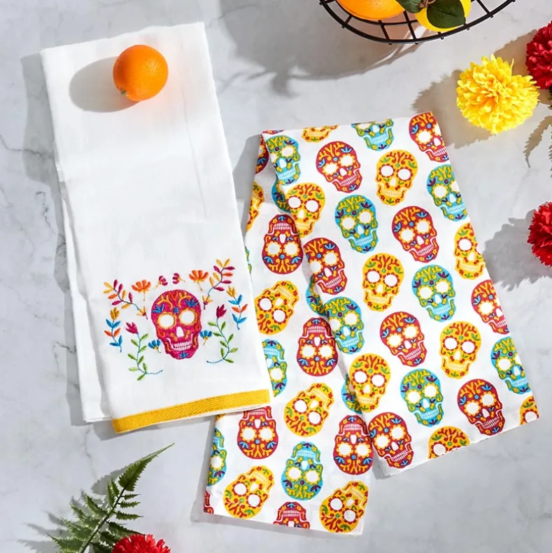 Halloween Skeletons Embroidered Kitchen Towels, Set of 2