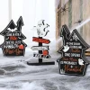 Halloween Tabletop Wood Decor In Black Cat Or Haunted Lane Trio