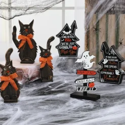 Halloween Tabletop Wood Decor In Black Cat Or Haunted Lane Trio