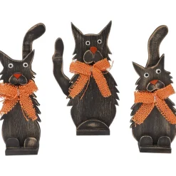 Halloween Tabletop Wood Decor In Black Cat Or Haunted Lane Trio