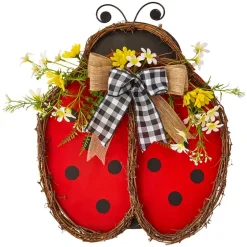 Handcrafted Rattan Bee or Ladybug Wall Decor with Vibrant Yellow Flowers