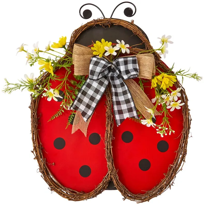 Handcrafted Rattan Bee or Ladybug Wall Decor with Vibrant Yellow Flowers