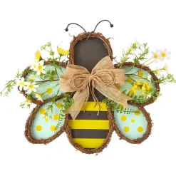 Handcrafted Rattan Bee or Ladybug Wall Decor with Vibrant Yellow Flowers