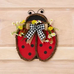 Handcrafted Rattan Bee or Ladybug Wall Decor with Vibrant Yellow Flowers